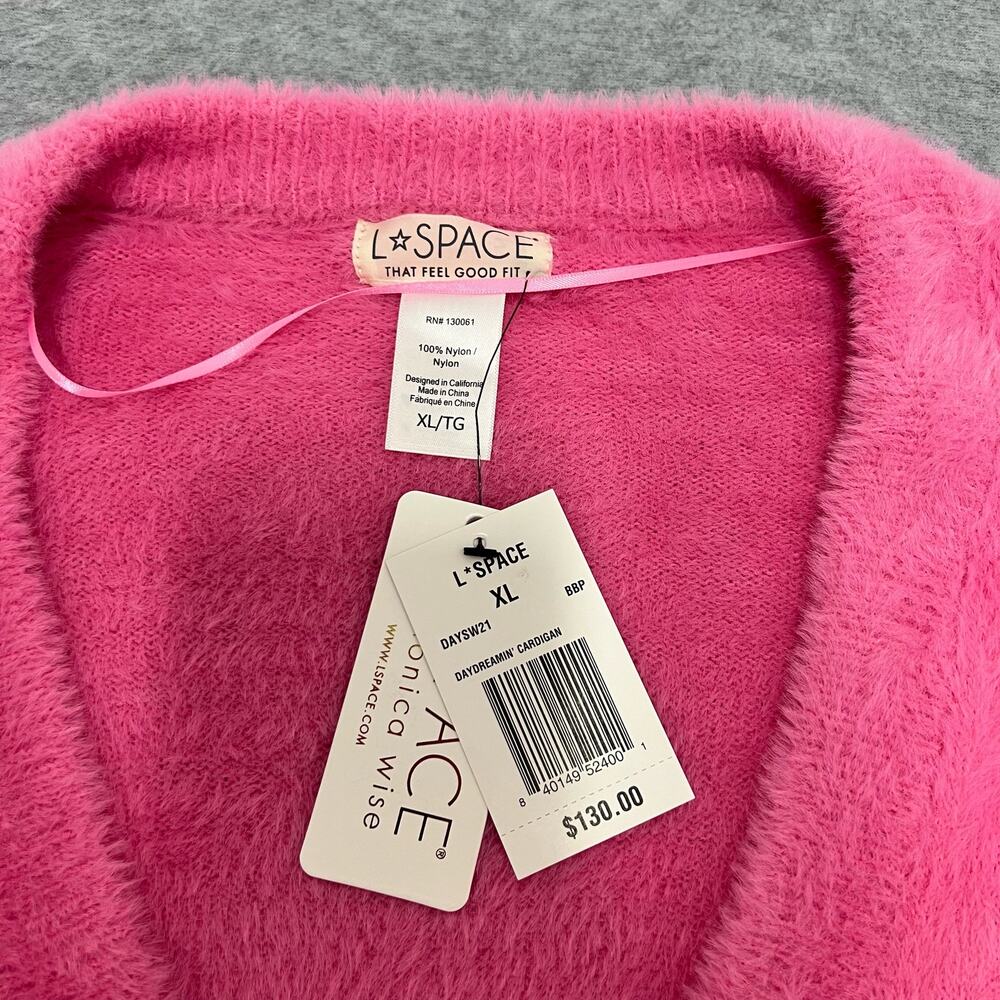 L Space Daydreamin Button Front Cardigan Barbie Pink Knit Fuzzy Cozy XL Coquette - Picture 6 of 11